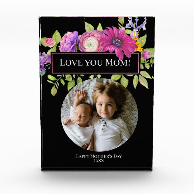 Mother's Day with Beautiful Pink Flowers Photo Block (Front)