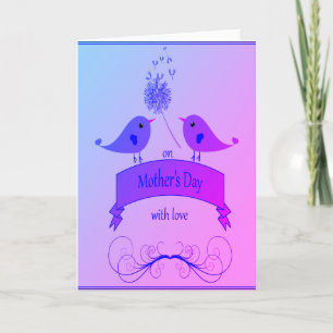Mother's Day with Love and Purple & Blue Birds Holiday Card