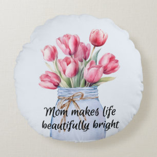 Mother's Day With Tulip Round Pillow