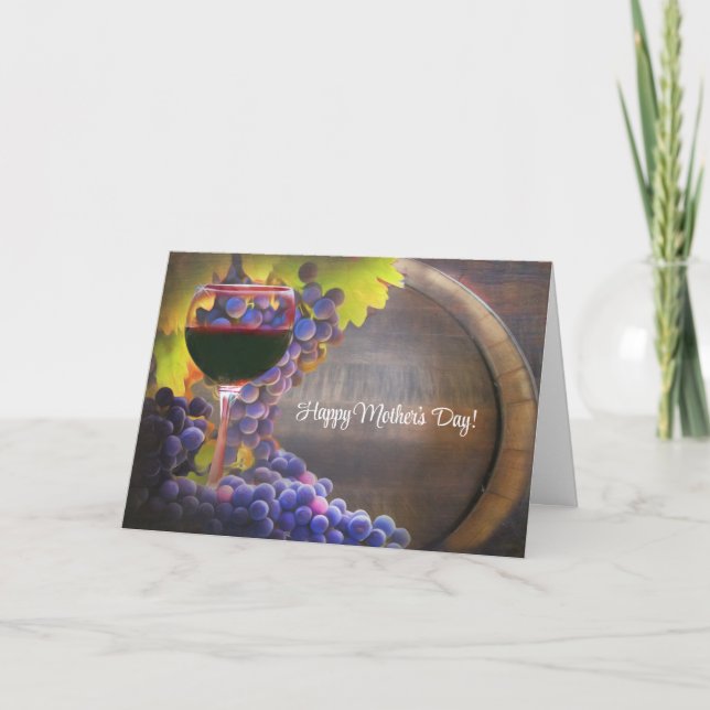 Mother's Day with Wine and Grapes Beautiful Happy Holiday Card (Front)
