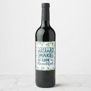 Mothers Day Word Art With Foliage Wine Label