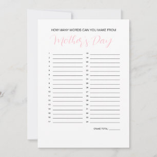 Mother's Day Word Maker Game Invitation