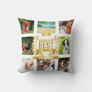 Mothers Day Worlds Best Mum Family Photo Collage Cushion