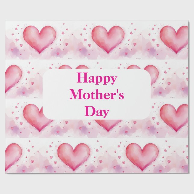 Mother's Day Wrapping Paper - Water Colour Hearts (Flat)