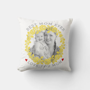 Mothers Day yellow and grey rose wreath photo Cushion