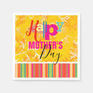 Mother's Day Yellow Damask and Stripes Napkin