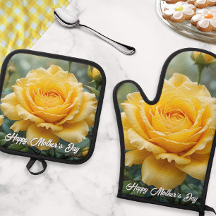 Mother's Day Yellow Rose Flowers Elegant Kitchen Oven Mitt & Pot Holder Set