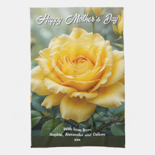 Mother's Day Yellow Rose Flowers Elegant Kitchen Tea Towel