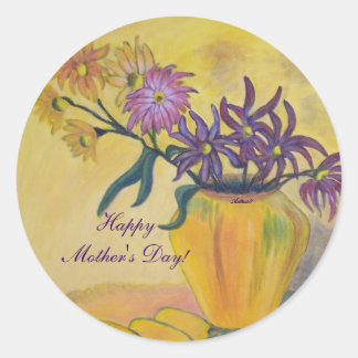 Mother's Day Yellow Vase Flowers Painting Sticker