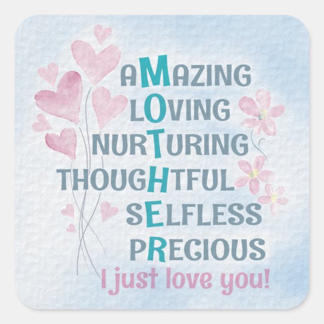 Mother's heart  square sticker (Front)