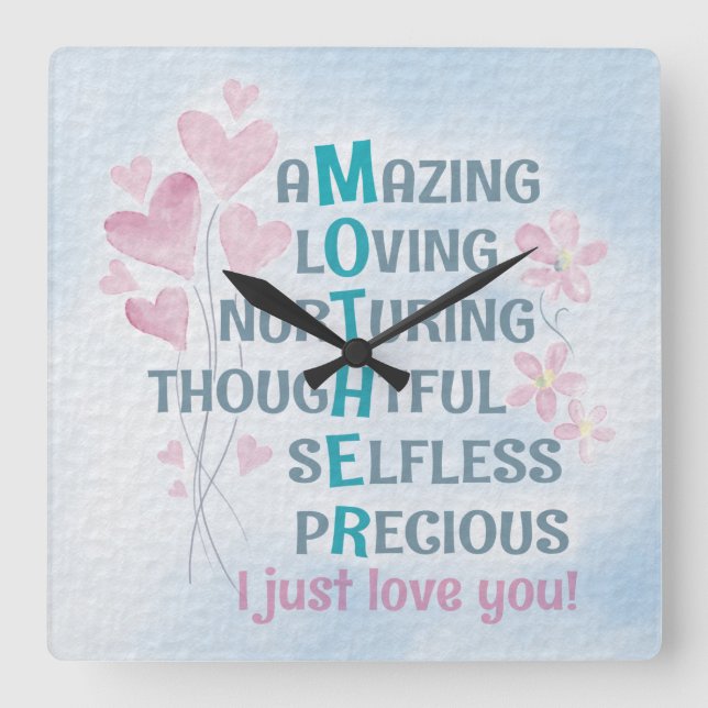 Mother's heart square wall clock (Front)