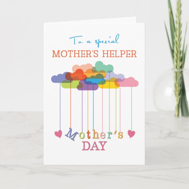 Mother's Helper, Cute Mother's Day Rainbow Clouds Card (Front)