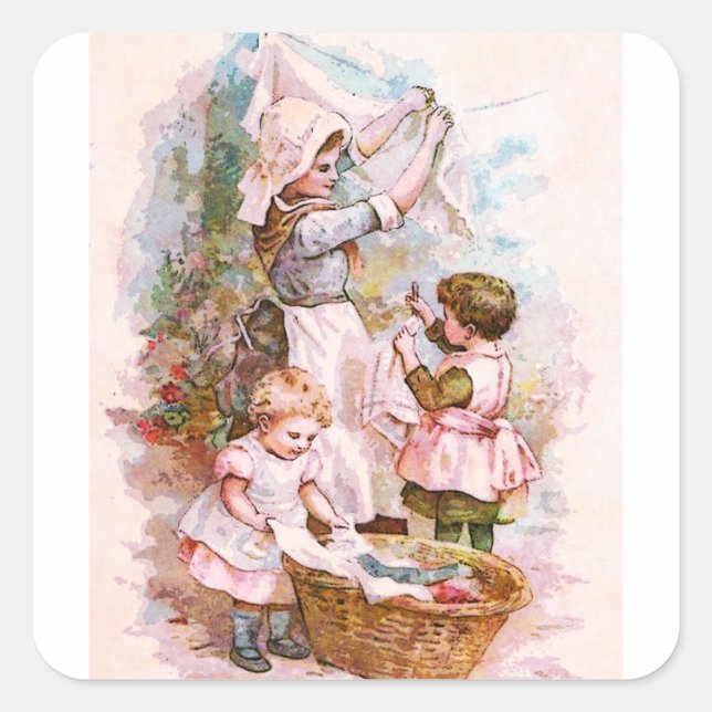 MOTHERS HELPERS ON LAUNDRY DAY SQUARE STICKER (Front)