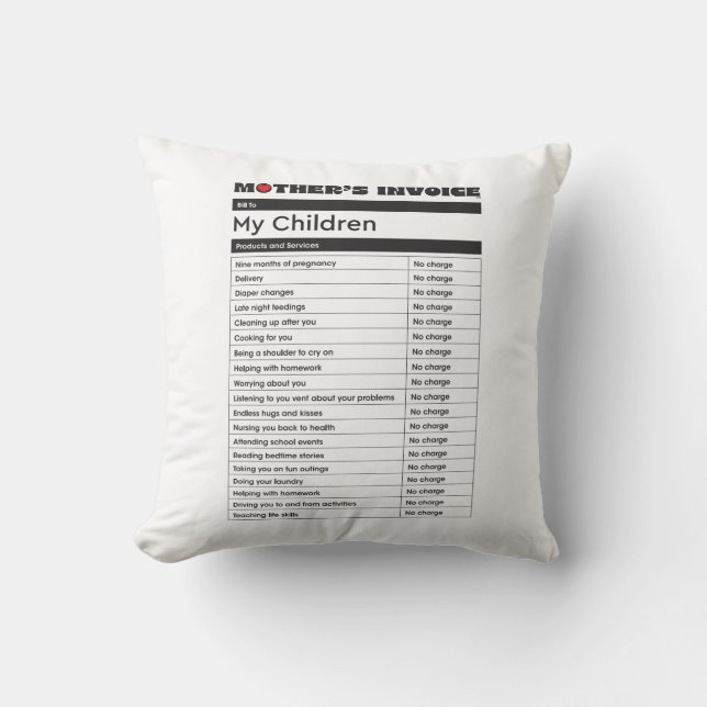 Mother's Love Invoice Pillow - Heartfelt Gift (Front)