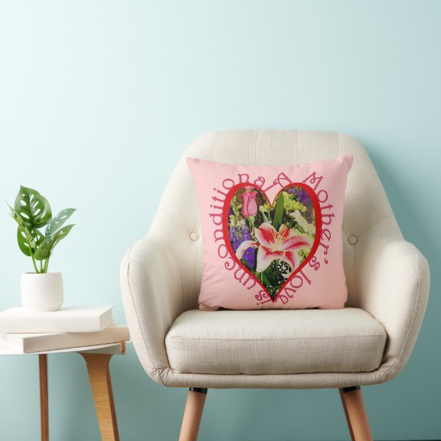 Mother's Love Is Unconditional Pretty Floral Heart Cushion (Chair)