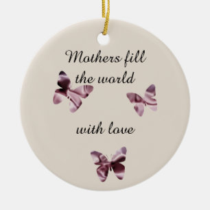 Mothers Love Pink Purple Satin Butterflies Holiday Ceramic Tree Decoration