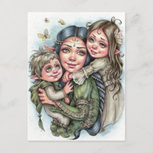 Mother's Love Postcard Elf Family Fairytale Love 