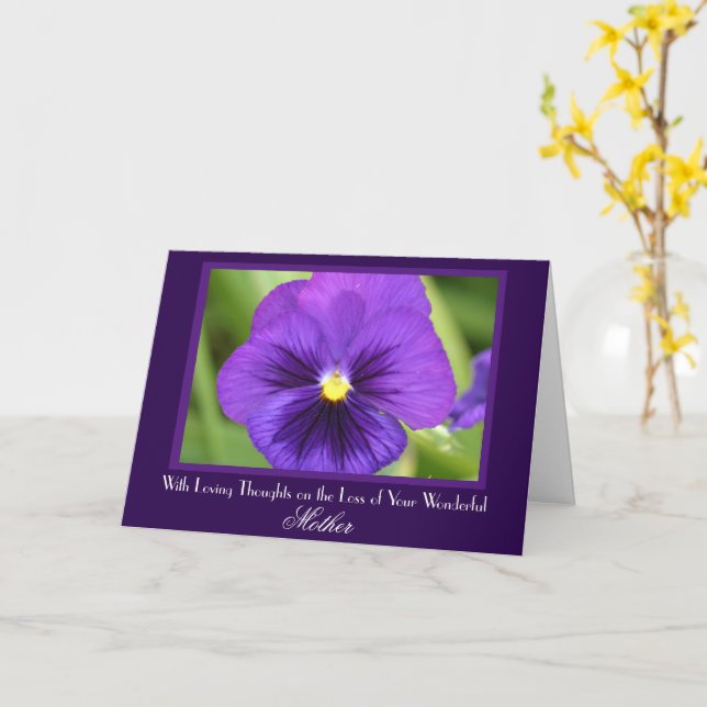 Mother's Passing Purple Pansy Sympathy Card (Yellow Flower)