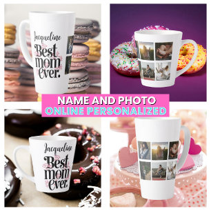 Mother's Photo Collage Pink Floral Best Mum Ever Latte Mug