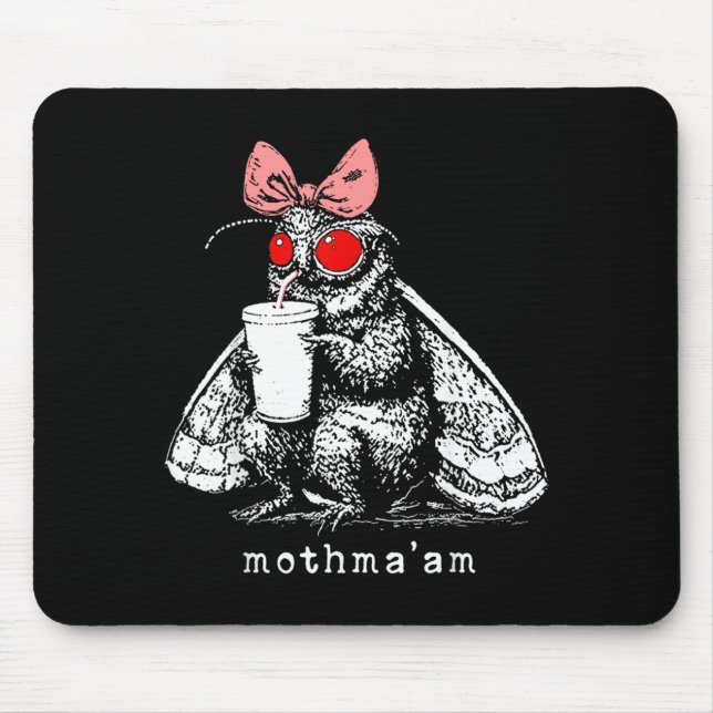 Mothmaam Funny Mothman Drinking Coffee Cryptid Mouse Mat (Front)