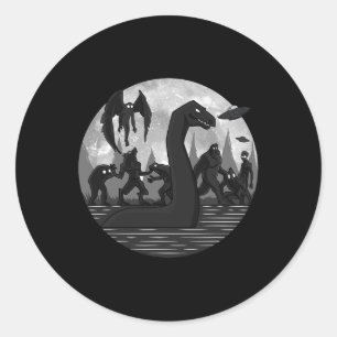 Mothman Bigfoot Loch Ness Monster Aliens Ufo Fun C Classic Round Sticker