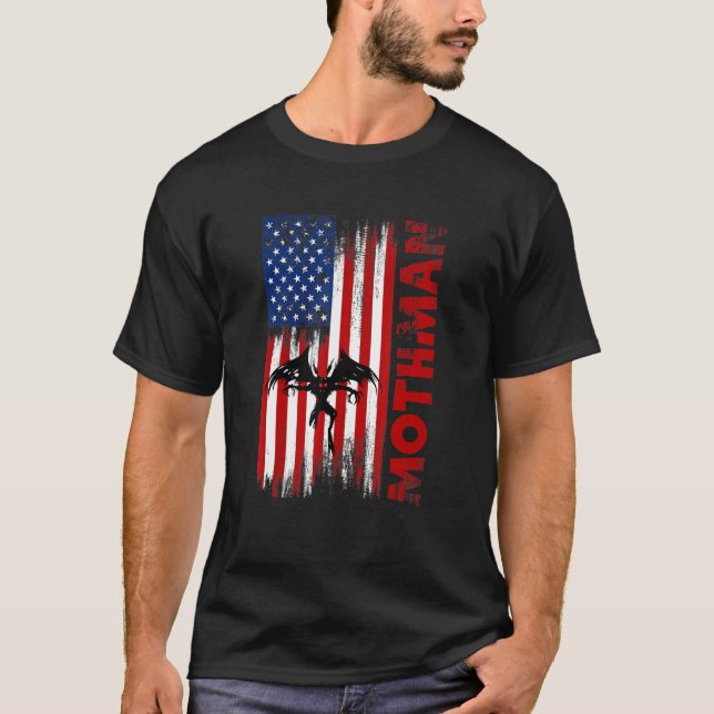 Mothman Cryptid Cryptozoology American Flag T-Shirt (Front)