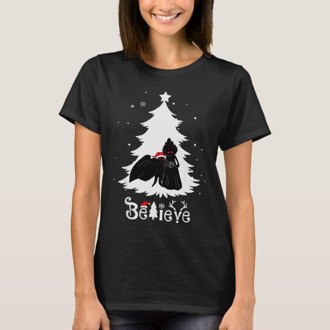 Mothman Flatwoods Monster Christmas Believe Funny  T-Shirt (Front)