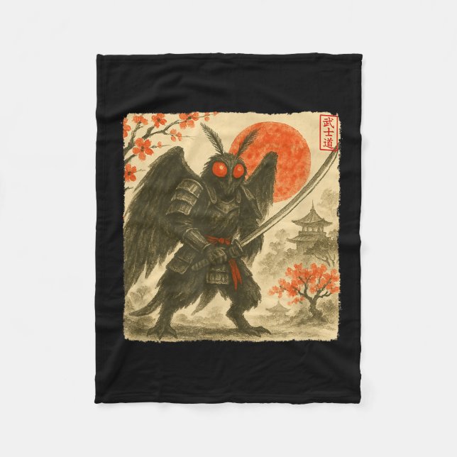 Mothman Samurai Japanese Warrior Costume Sumi-e Ar Fleece Blanket (Front)