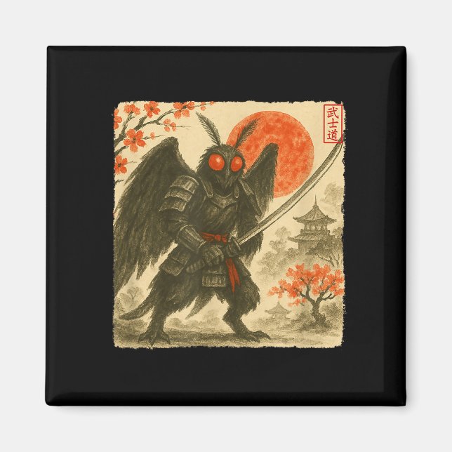 Mothman Samurai Japanese Warrior Costume Sumi-e Ar Magnet (Front)