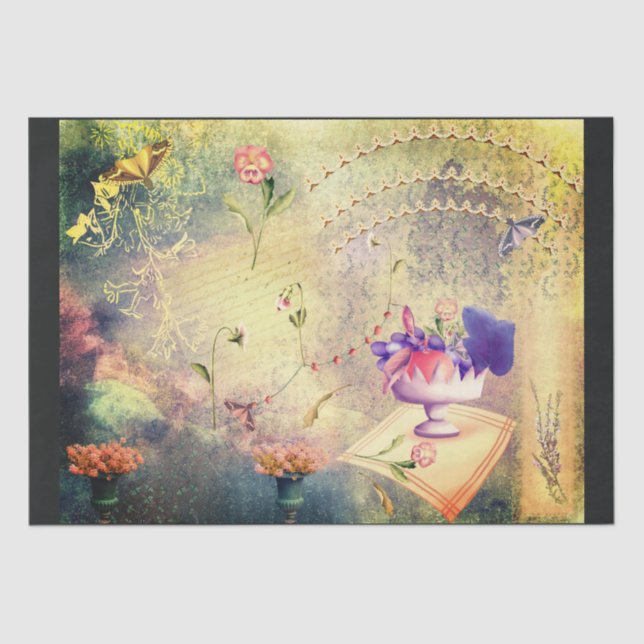 Moths and Pansies Scrapbook Papers  Tissue Paper (Front)