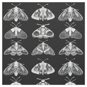 Moths in Black, White and Grey  Fabric