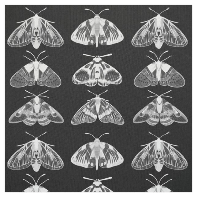 Moths in Black, White and Grey  Fabric (Swatch)
