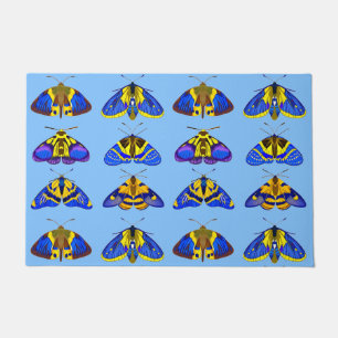 Moths in Blue, Golden Yellow and Brown Doormat