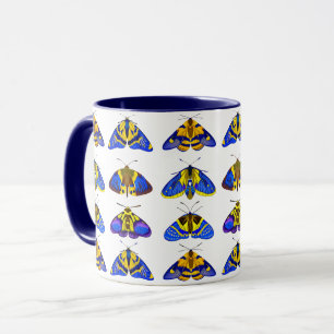Moths in Blue, Golden Yellow and Brown Mug