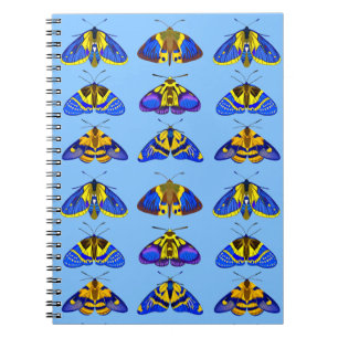 Moths in Blue, Golden Yellow and Brown Notebook