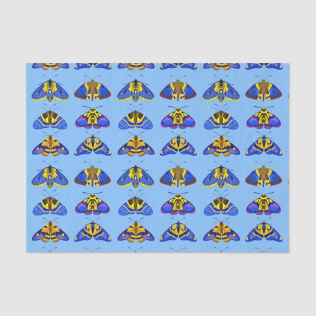 Moths in Blue, Golden Yellow and Brown Tissue Paper (Front)