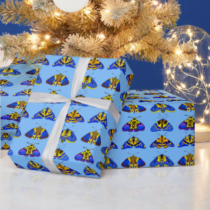 Moths in Blue, Golden Yellow and Brown Wrapping Paper