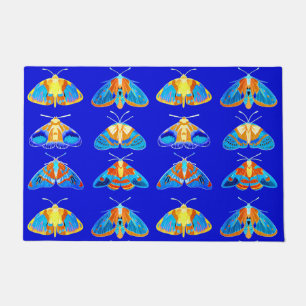 Moths in Blue, Orange and Turquoise  Doormat