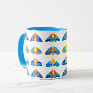 Moths in Dark Blue, Orange and Turquoise Mug