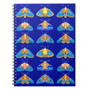 Moths in Dark Blue, Orange and Turquoise Notebook