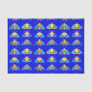 Moths in Dark Blue, Orange and Turquoise Tissue Paper
