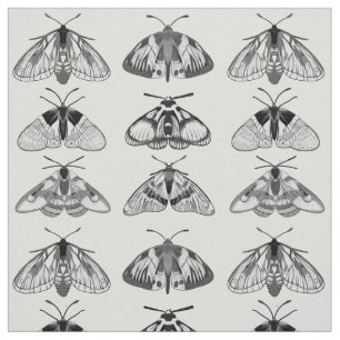 Moths in Grey, Black and White  Fabric