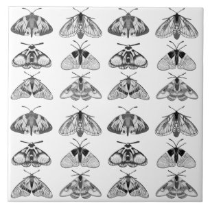Moths in Grey, Black and White Tile