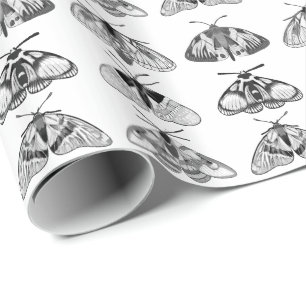 Moths in Grey, Black and White Wrapping Paper