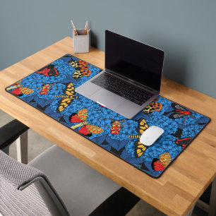 Moths on blue hydrangea desk mat