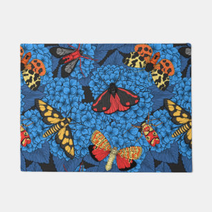 Moths on blue hydrangea doormat