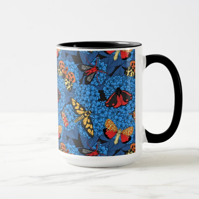 Moths on blue hydrangea mug (Right)