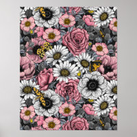 Moths on flower mix in pink and gray