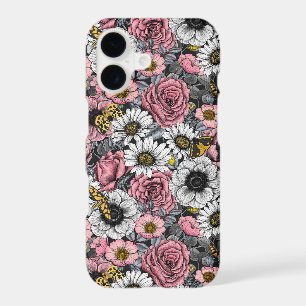 Moths on flower mix in pink and grey
