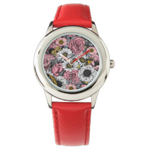 Moths on flower mix in pink and grey watch